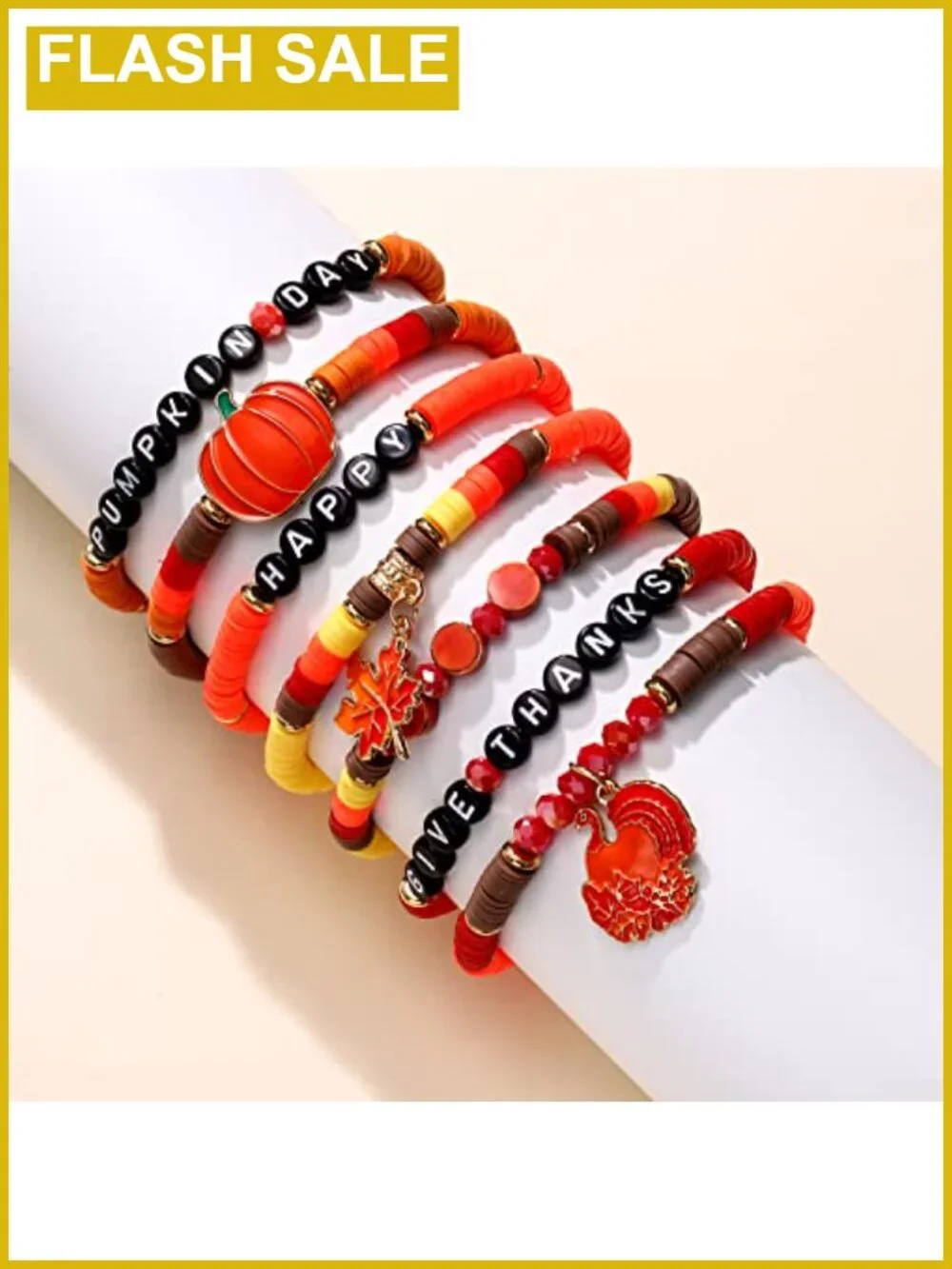 Thanksgiving Beaded Stretch Bracelet Set Stackable Fall Charm Jewelry